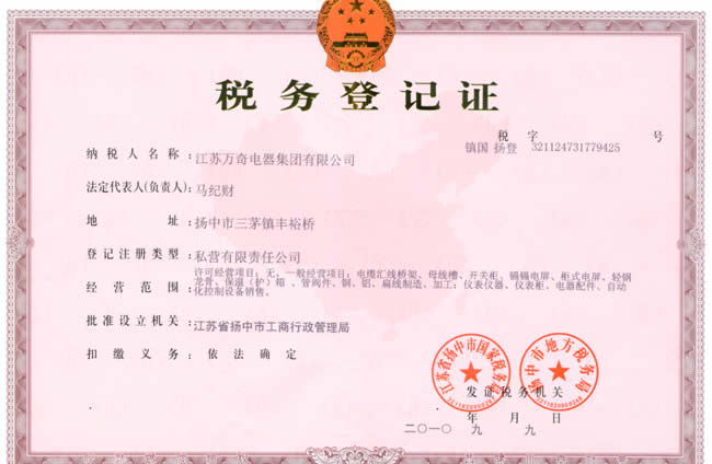 Tax Registration Certificate 2010